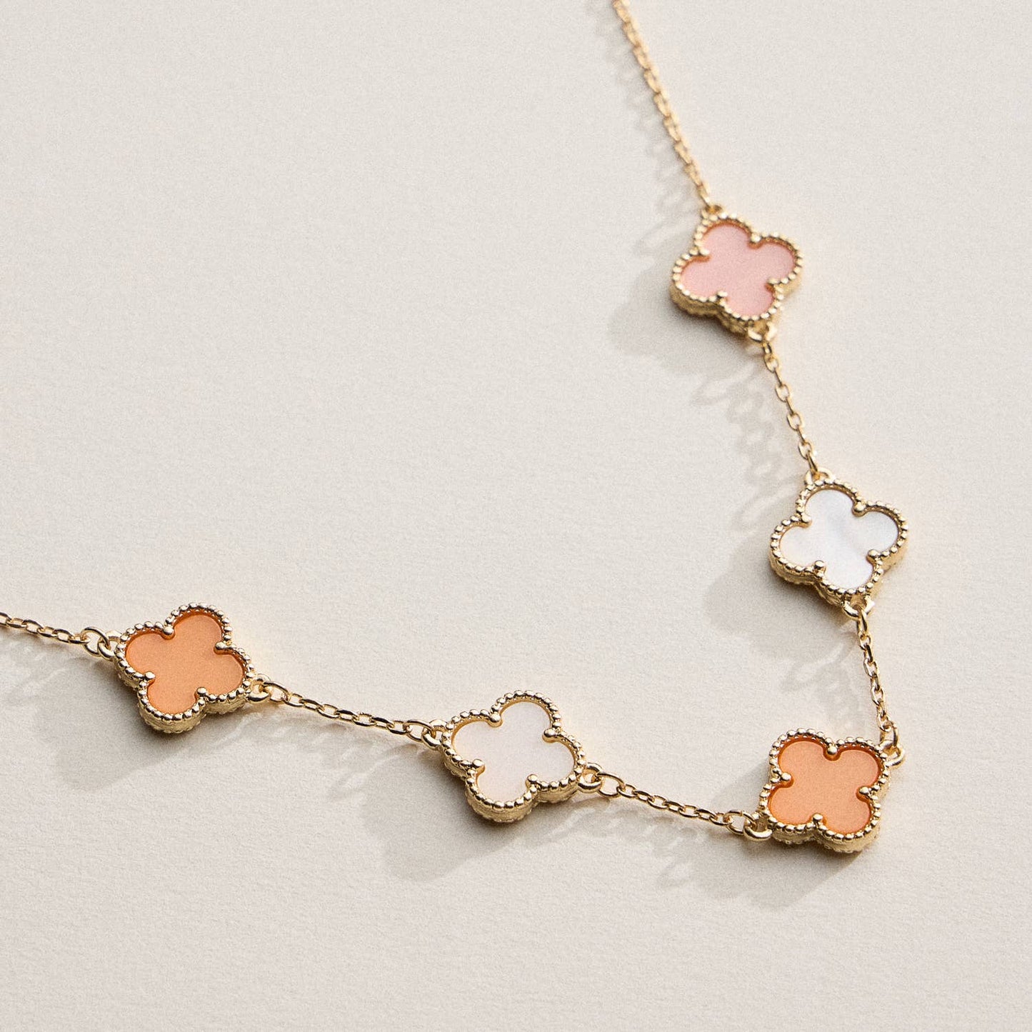 Gold Chain Necklace with Shell Inlay Charms: Blue Multi