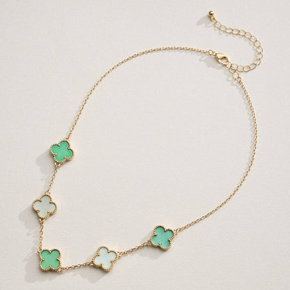 Gold Chain Necklace with Shell Inlay Charms: Black Multi