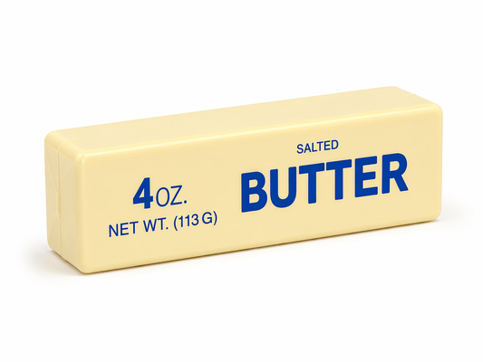 Block of butter squishy with '4 oz. Salted Butter' text on a white background