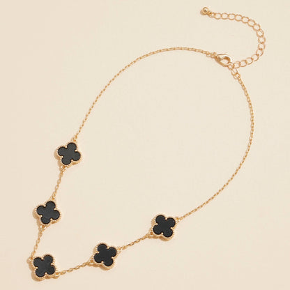 Gold Chain Necklace with Shell Inlay Charms: Black Multi