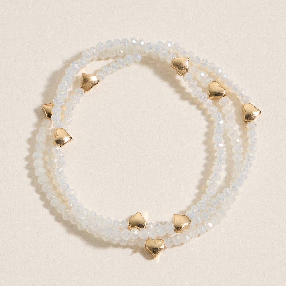 Glass Beaded Heart Stretch Bracelet Set | Gold Accent Stack: BK