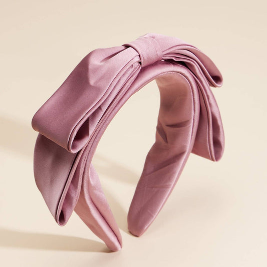 Simple Satin Bow Ribbon Headband: Mauve / One / 4EH87016