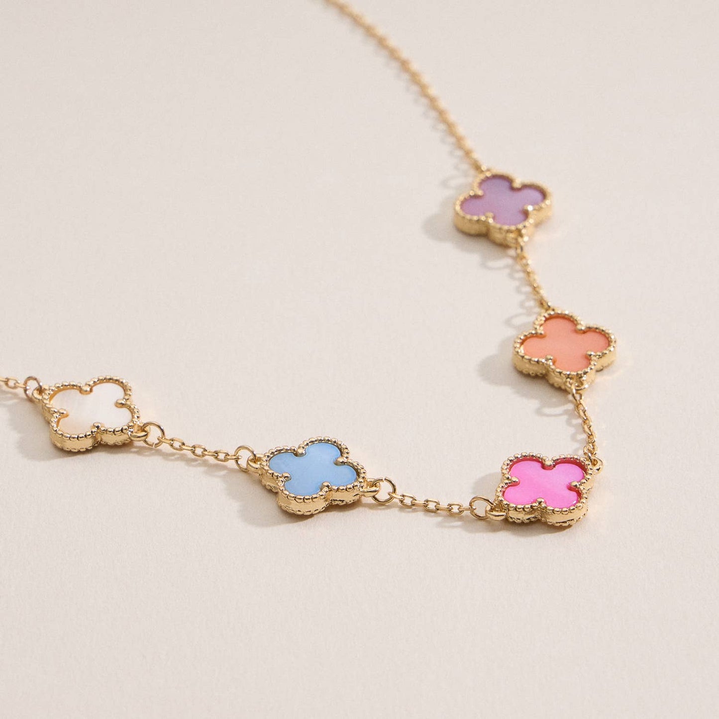 Gold Chain Necklace with Shell Inlay Charms: Blue Multi