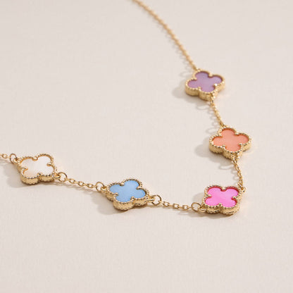 Gold Chain Necklace with Shell Inlay Charms: Blue Multi