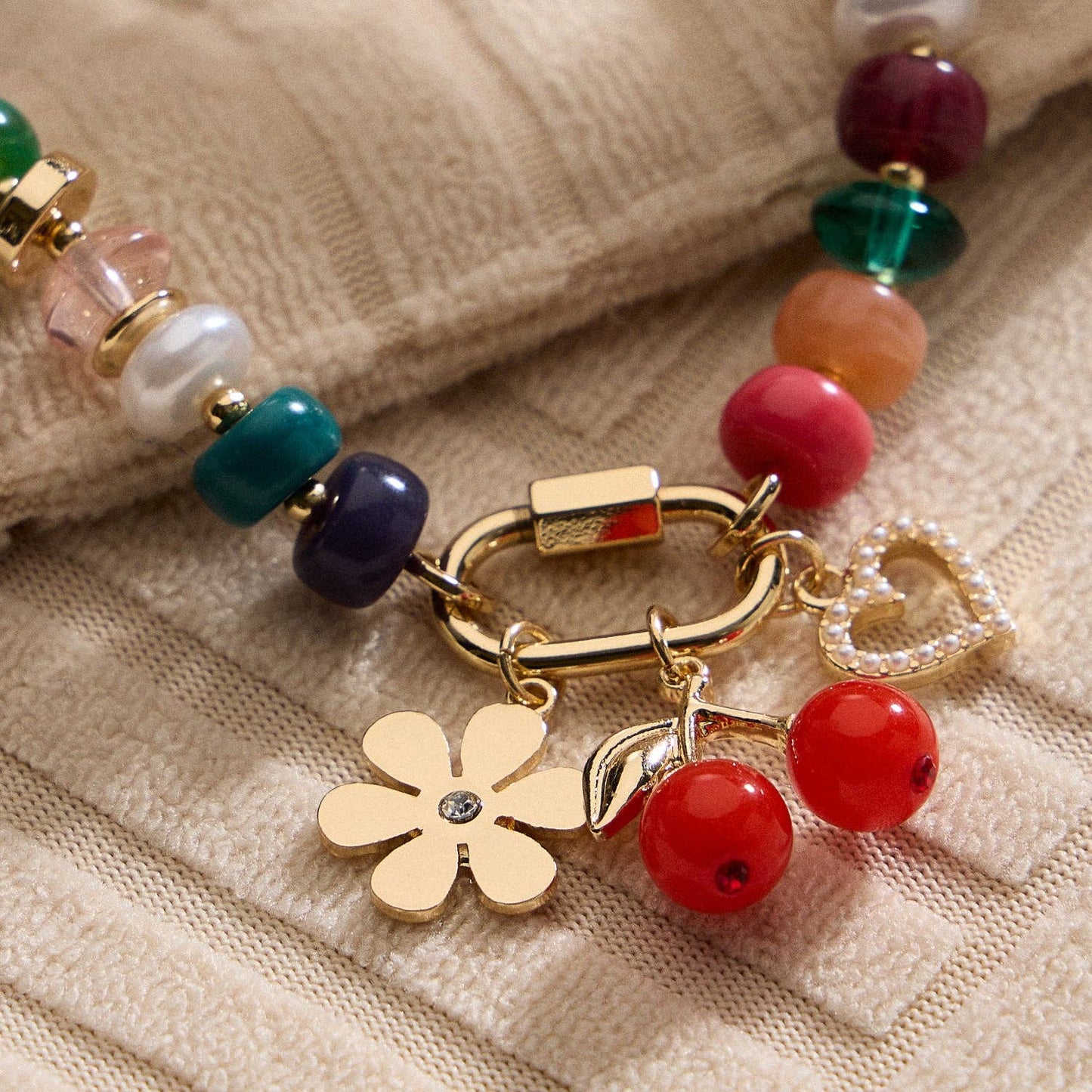 Vibrant Beaded Bracelet | Gold-Tone Trio Charms: NT / ONE