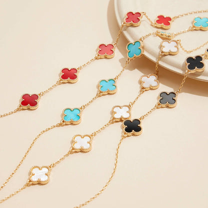 Gold Chain Necklace with Shell Inlay Charms: Pink Multi