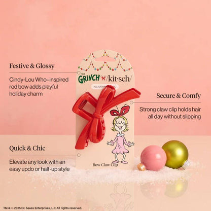 The Grinch x Kitsch Red Bow Claw Clip