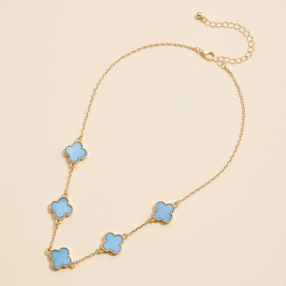 Gold Chain Necklace with Shell Inlay Charms: Black Multi