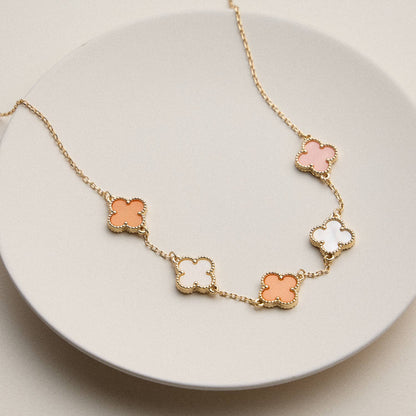 Gold Chain Necklace with Shell Inlay Charms: Black Multi