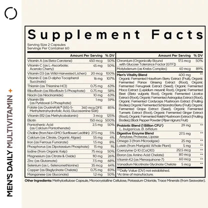 Codeage Men's Daily Multivitamin, 25+ Vitamins & Minerals, Probiotics, Digestive Enzymes - 120ct