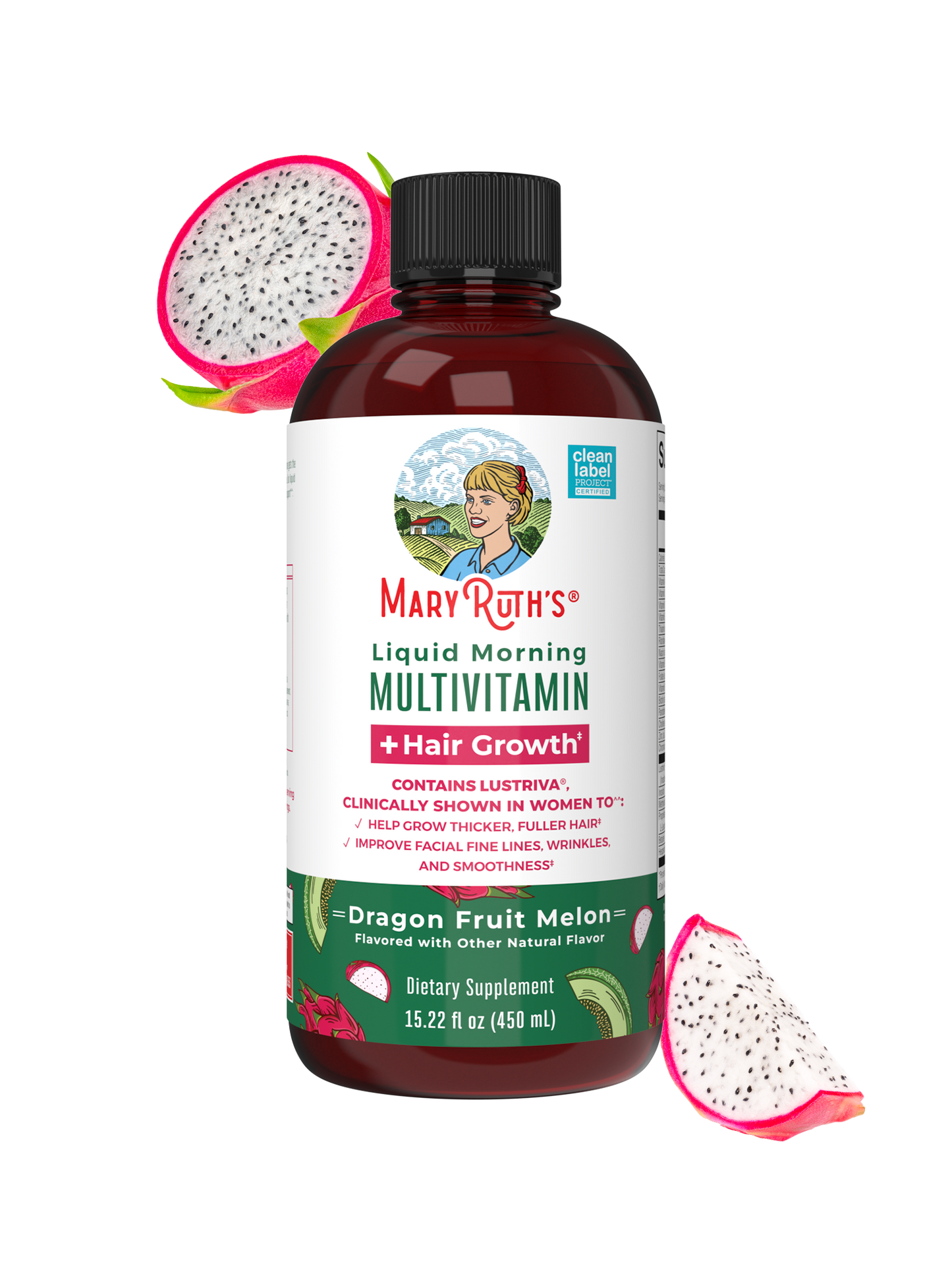 Liquid Morning Multivitamin + Hair Growth Dragon Fruit Melon 15.2oz