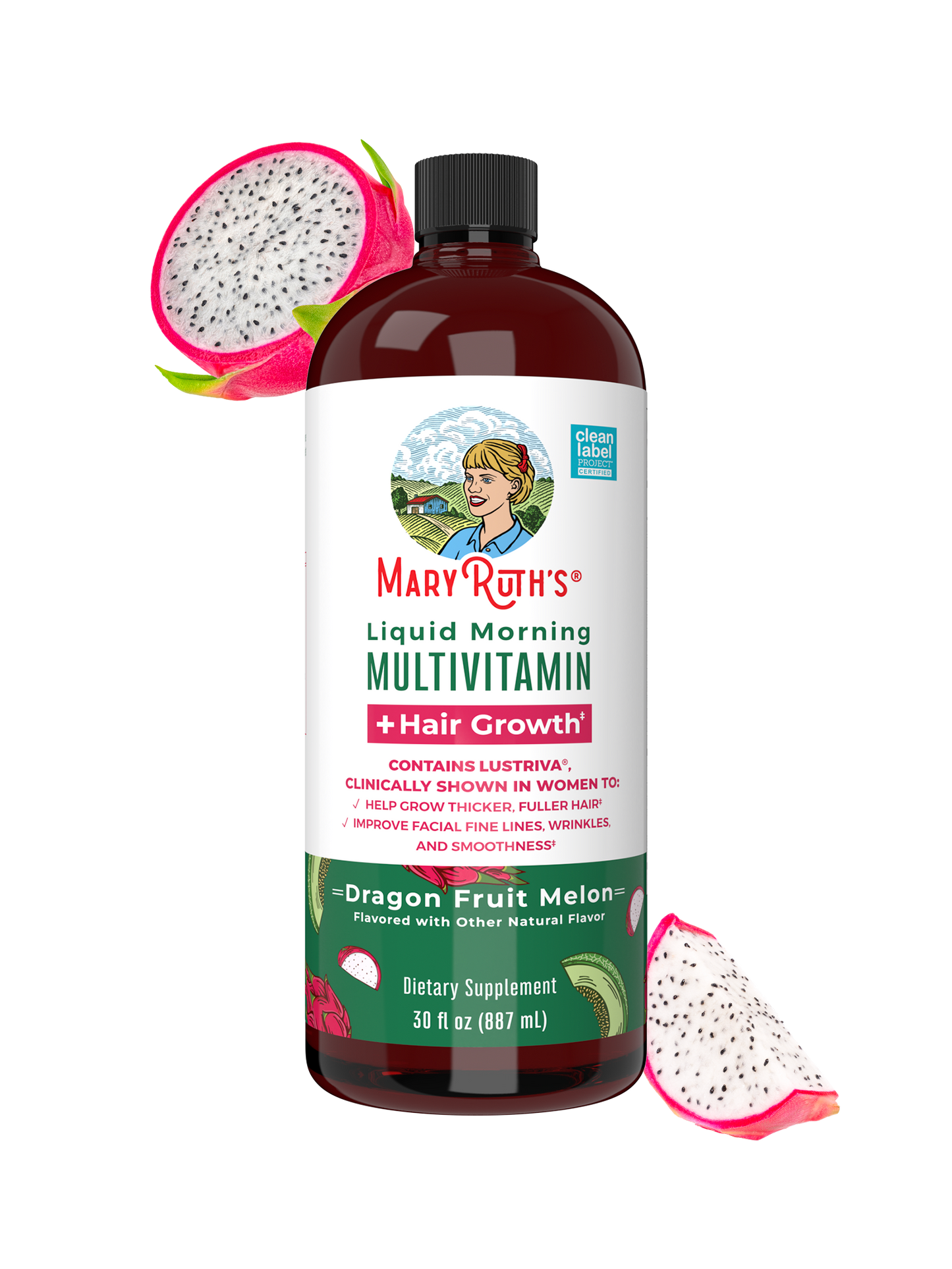 Liquid Morning Multivitamin + Hair Growth Dragon Fruit Melon 15.2oz