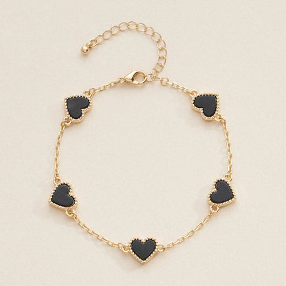 Elegant Gold Heart Charm Bracelets in Vibrant Enamel Colors: PINK / One / 4SB21020