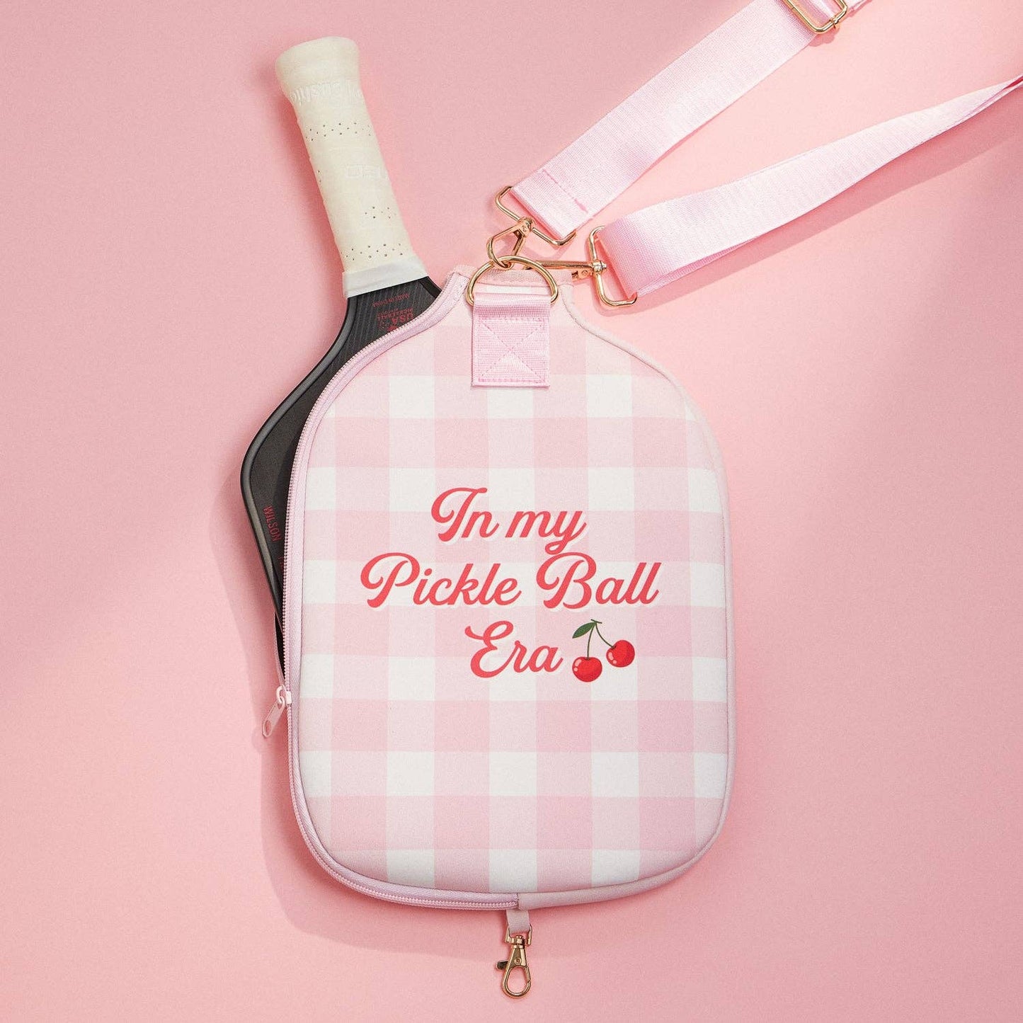 Checker-and-Cherry--Neoprene-Pickleball-Paddle-Bag: Pink / One / 5AG78024