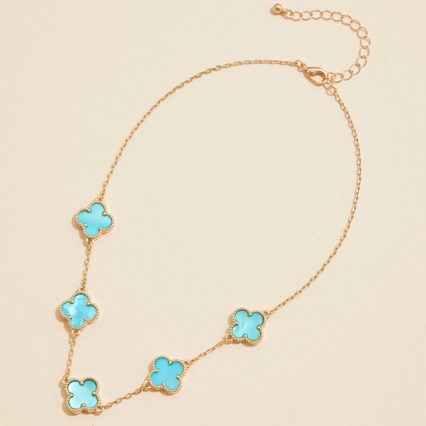 Gold Chain Necklace with Shell Inlay Charms: Blue Multi