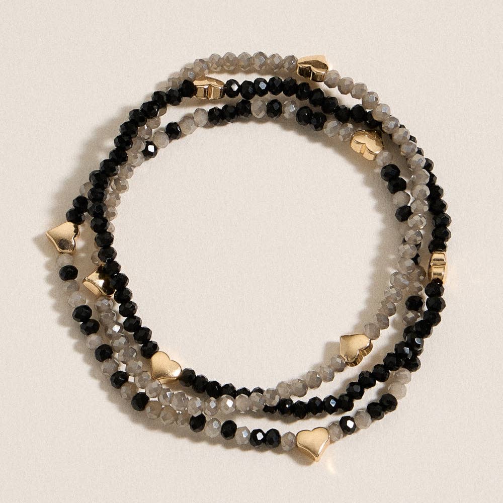 Glass Beaded Heart Stretch Bracelet Set | Gold Accent Stack: MT