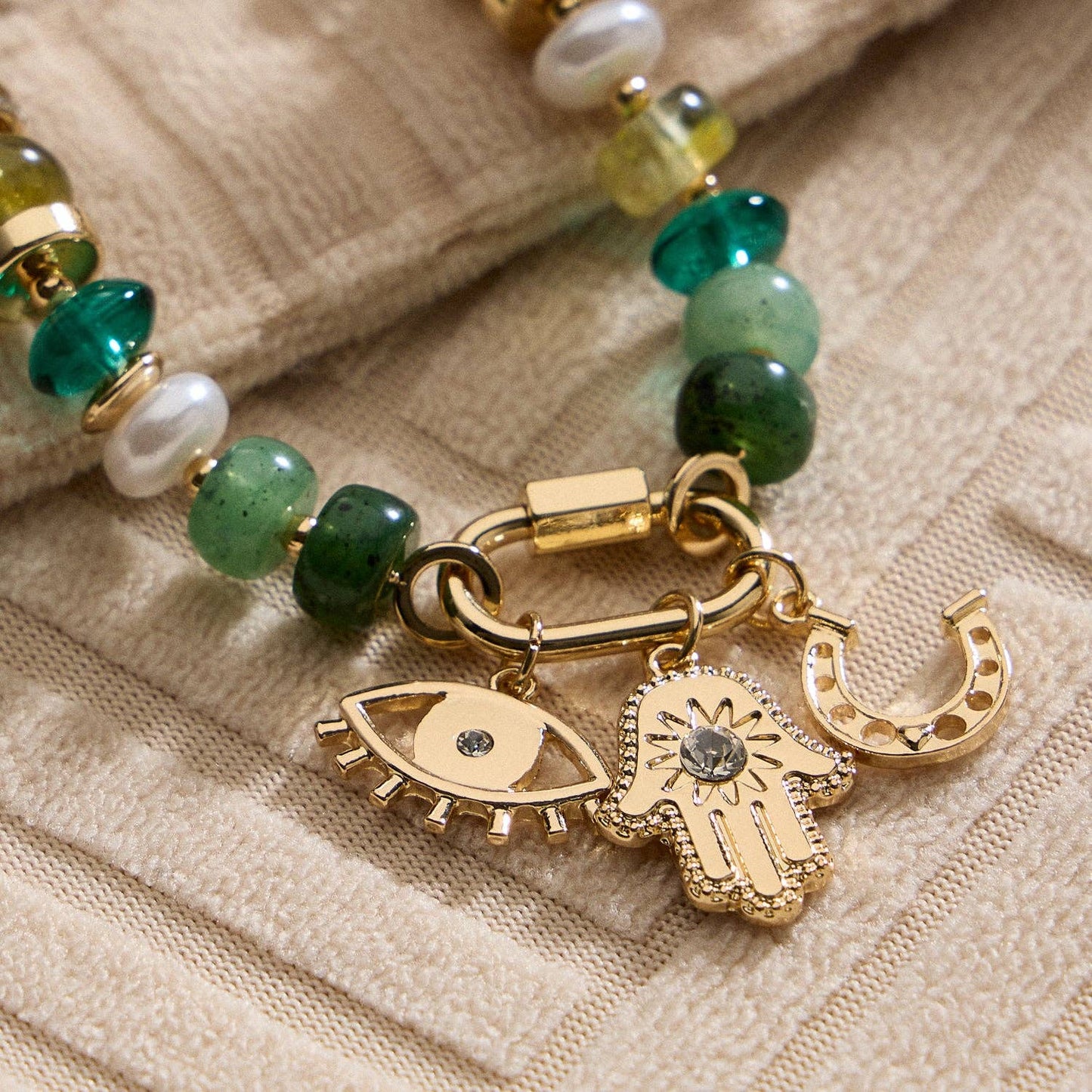 Vibrant Beaded Bracelet | Gold-Tone Trio Charms: NT / ONE