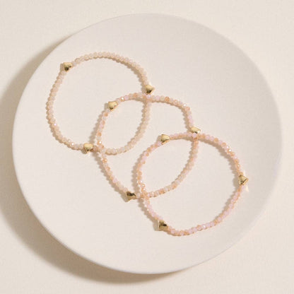 Glass Beaded Heart Stretch Bracelet Set | Gold Accent Stack: MI