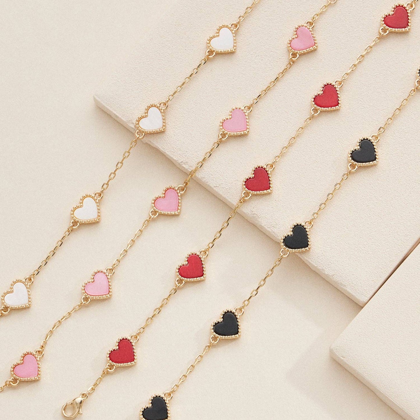Elegant Gold Heart Charm Bracelets in Vibrant Enamel Colors: PINK / One / 4SB21020