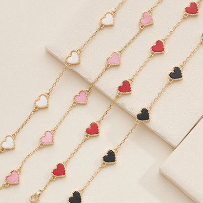 Elegant Gold Heart Charm Bracelets in Vibrant Enamel Colors: PINK / One / 4SB21020
