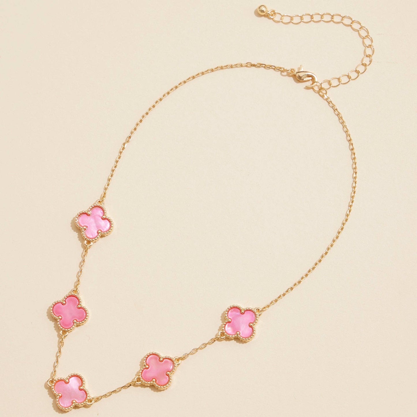 Gold Chain Necklace with Shell Inlay Charms: Blue Multi