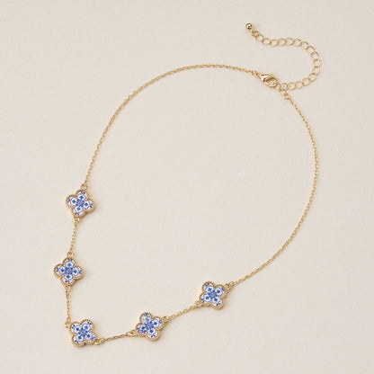 Blue Floral Mother of Pearl Necklace