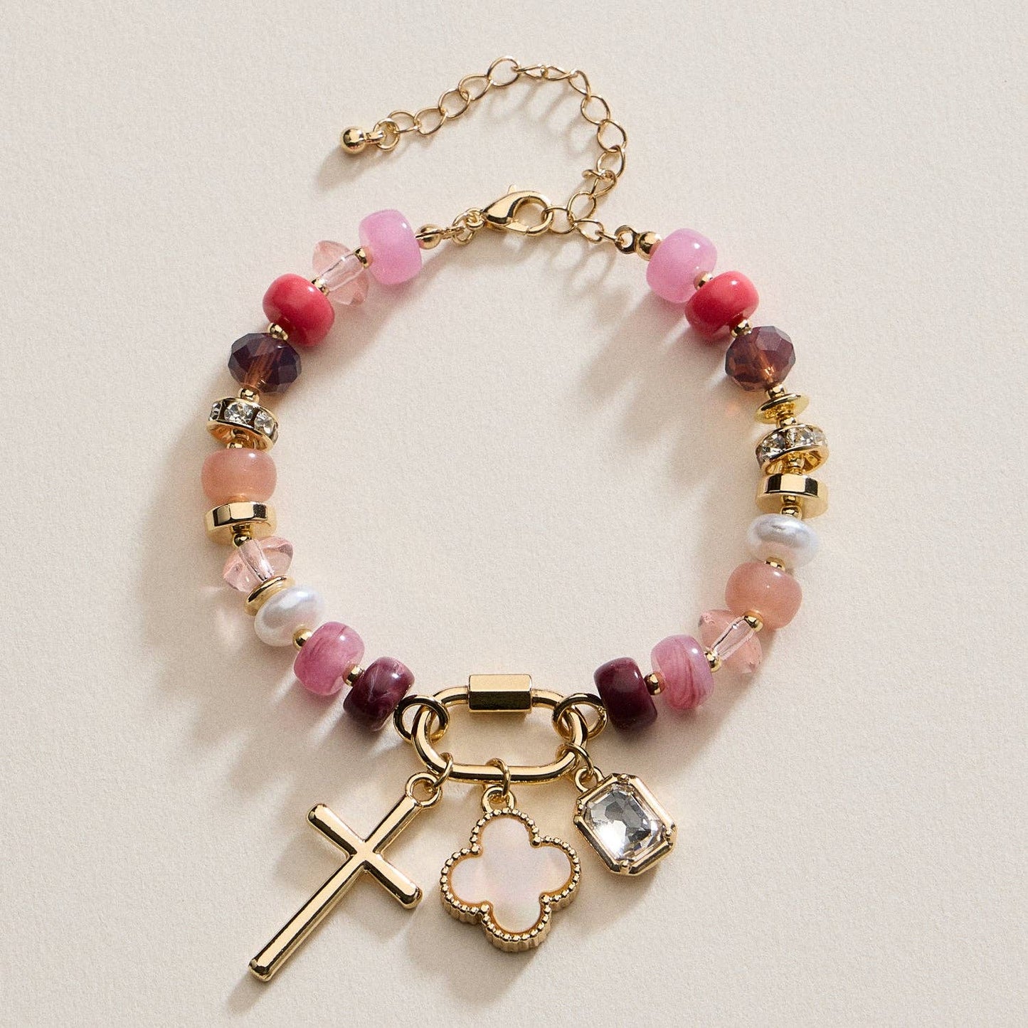 Vibrant Beaded Bracelet | Gold-Tone Trio Charms: BL / ONE