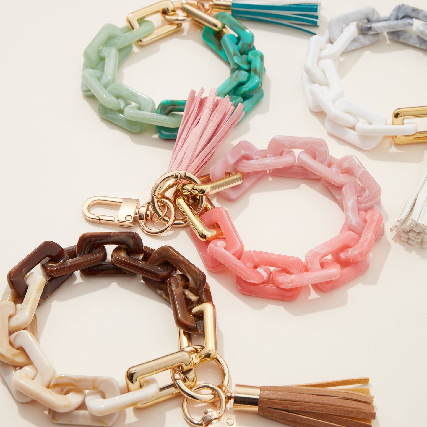 Two Tone Mixed Resin Chain Keychains with Tassel: MUL