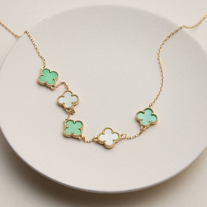 Gold Chain Necklace with Shell Inlay Charms: Pink Multi
