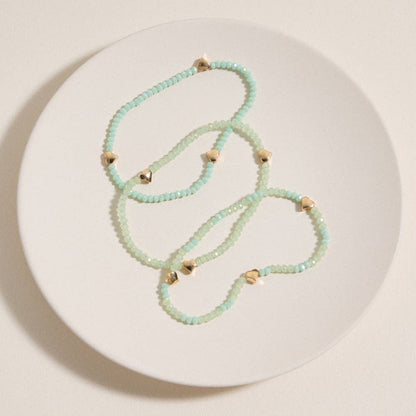 Glass Beaded Heart Stretch Bracelet Set | Gold Accent Stack: MT