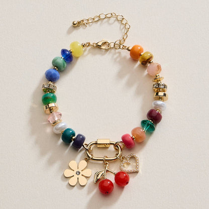 Vibrant Beaded Bracelet | Gold-Tone Trio Charms: NT / ONE