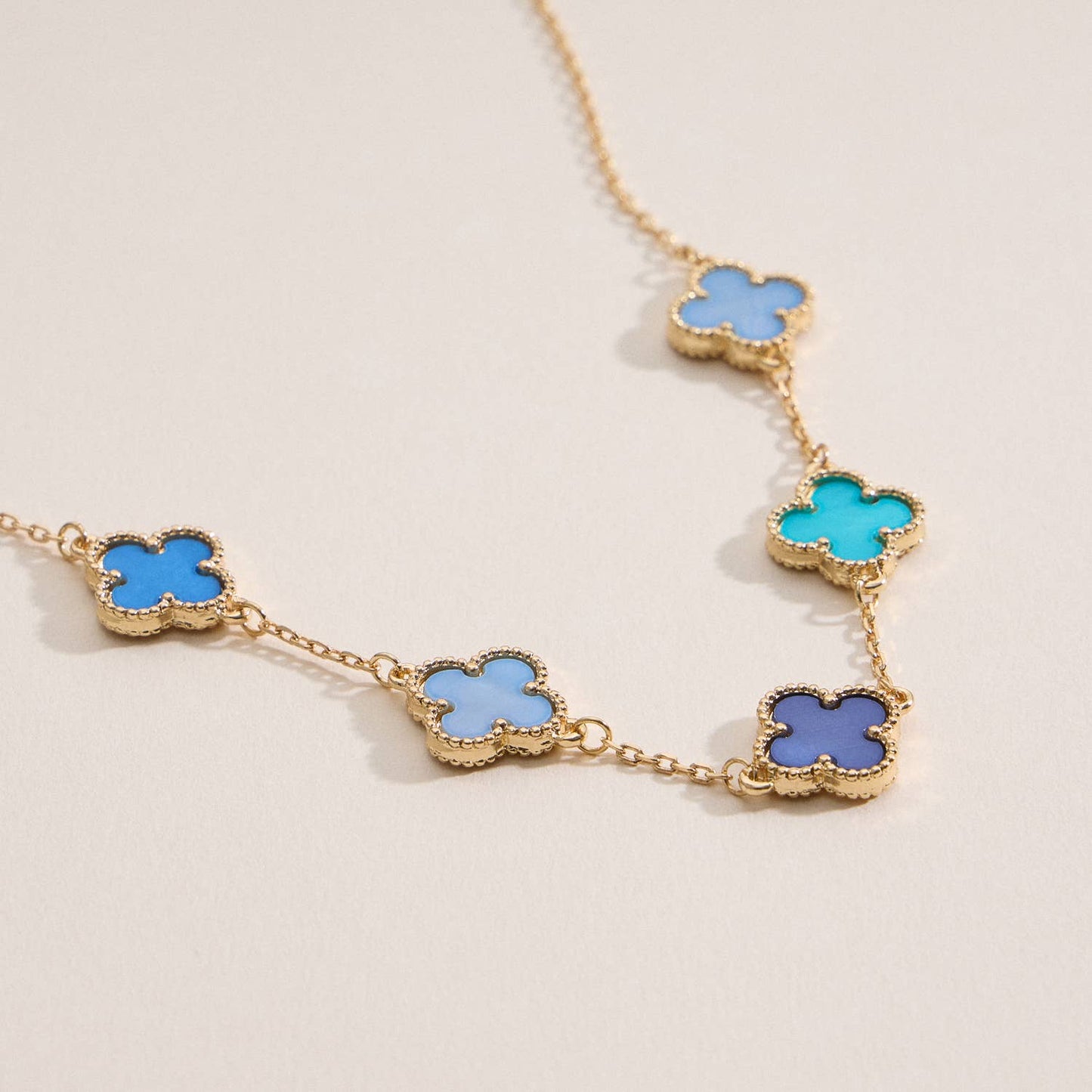 Gold Chain Necklace with Shell Inlay Charms: Blue Multi