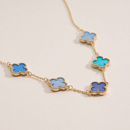 Gold Chain Necklace with Shell Inlay Charms: Blue Multi