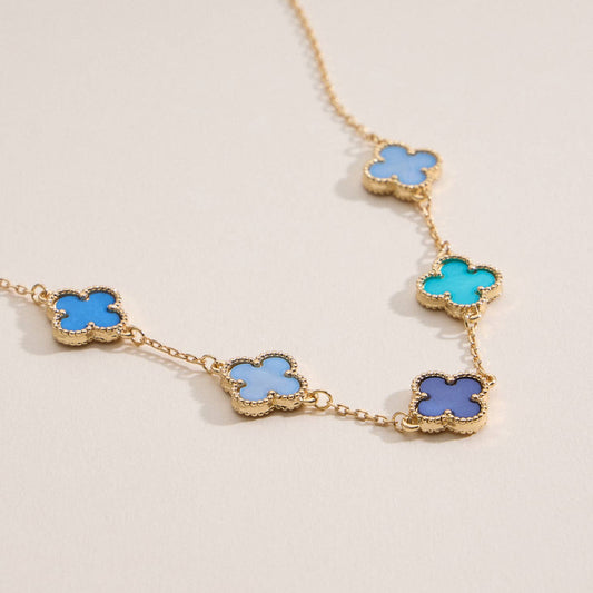 Gold Chain Necklace with Shell Inlay Charms: Blue Multi