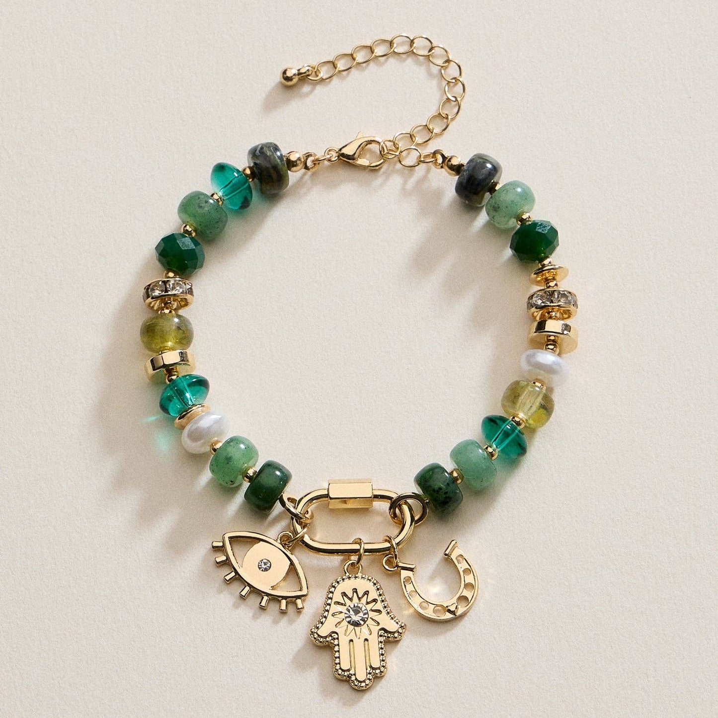 Vibrant Beaded Bracelet | Gold-Tone Trio Charms: BL / ONE