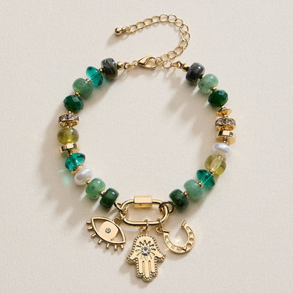 Vibrant Beaded Bracelet | Gold-Tone Trio Charms: BL / ONE