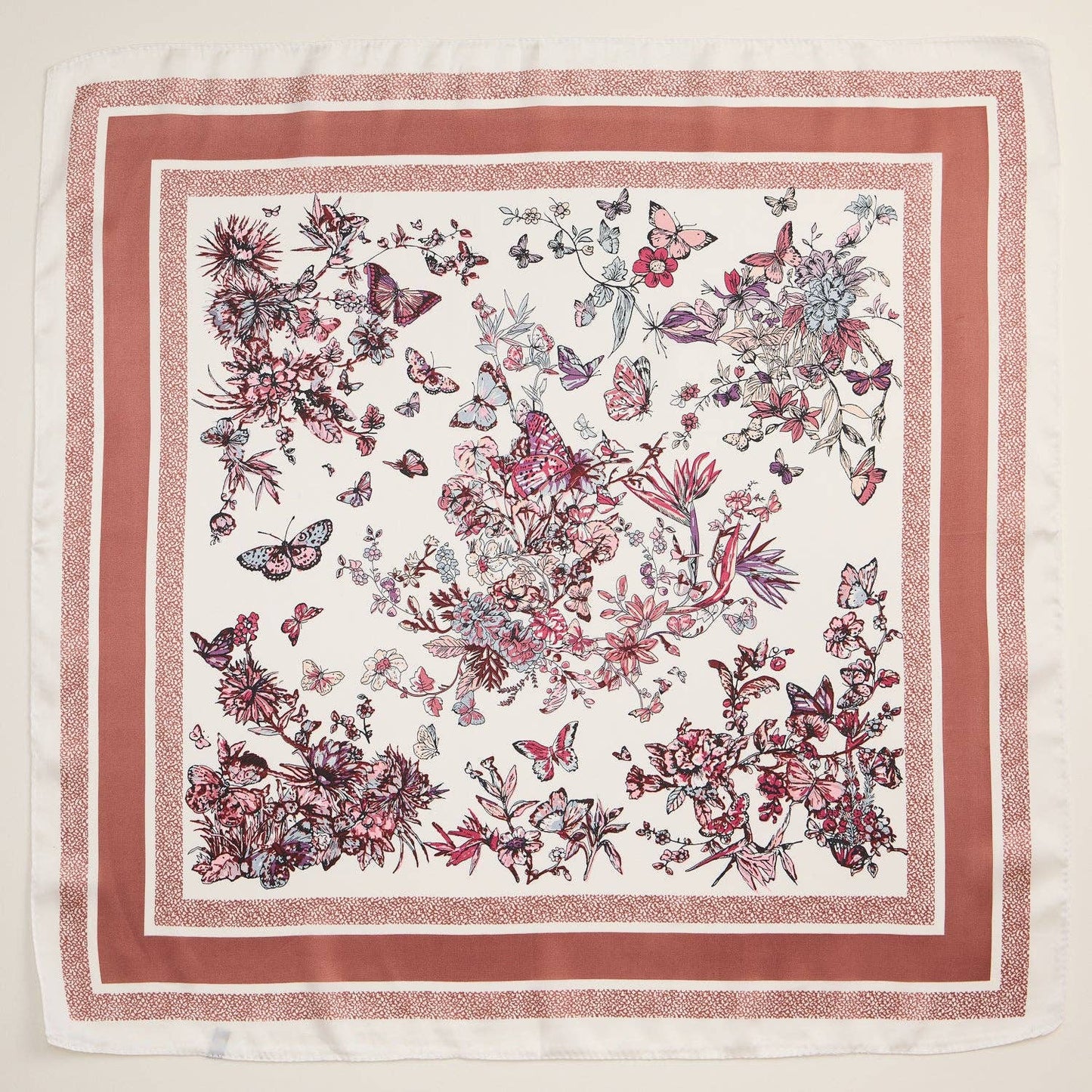Floral Butterfly Silk Texture Square Scarf: Rose / One / 5DR98064