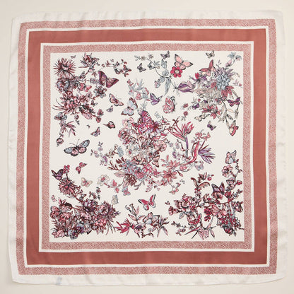 Floral Butterfly Silk Texture Square Scarf: Rose / One / 5DR98064