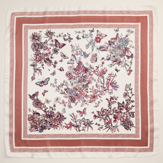Floral Butterfly Silk Texture Square Scarf: Rose / One / 5DR98064